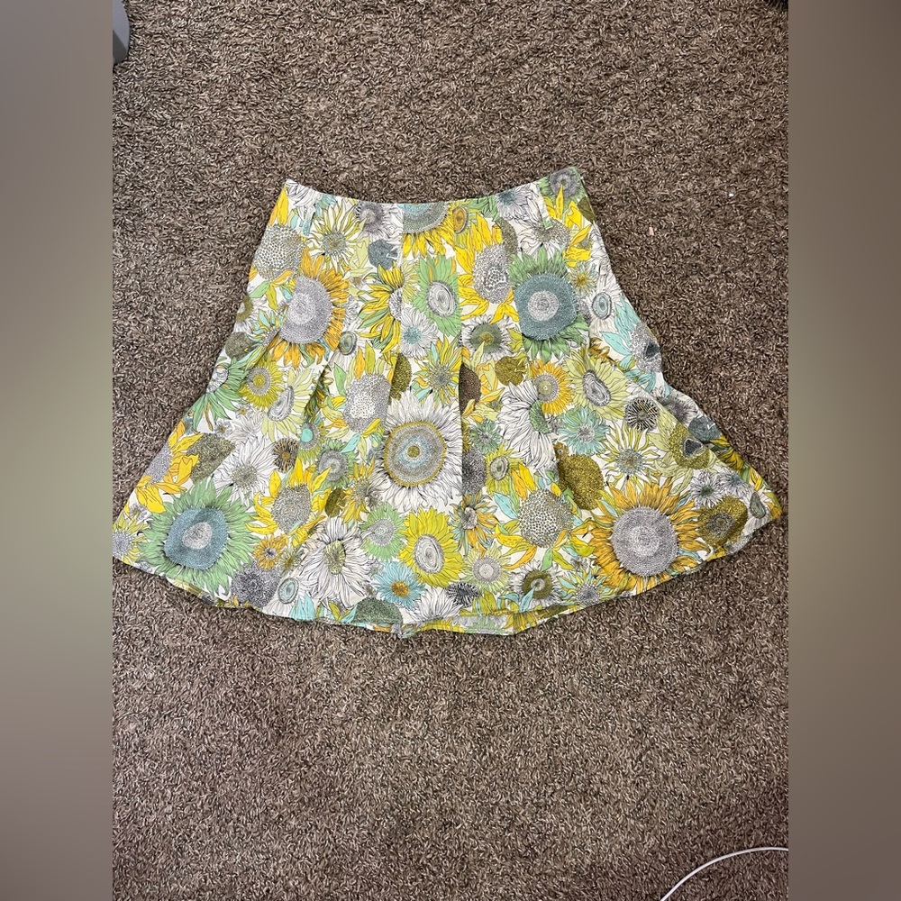 J. Crew Vintage Green Yellow Floral Sunflower A-Line Skirt Size 6